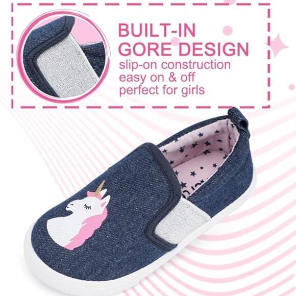 NEW RANLY & SMILY Unicorn Denim Navy Shoes Slip On No Tie Canvas Casual Sneakers - Picture 4 of 6